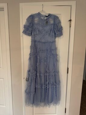 Blue Ruffle Tulle Maxi Dress